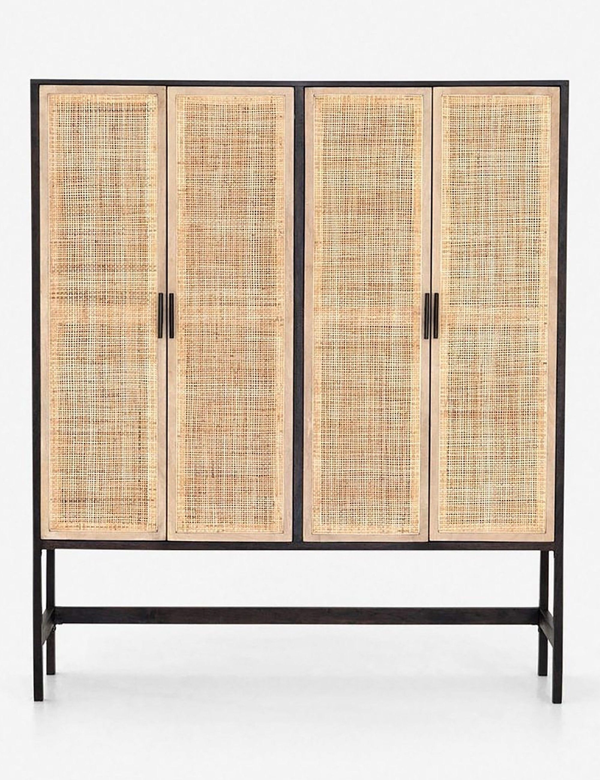 Contemporary Black Wash Mango and Natural Cane 59" Cabinet