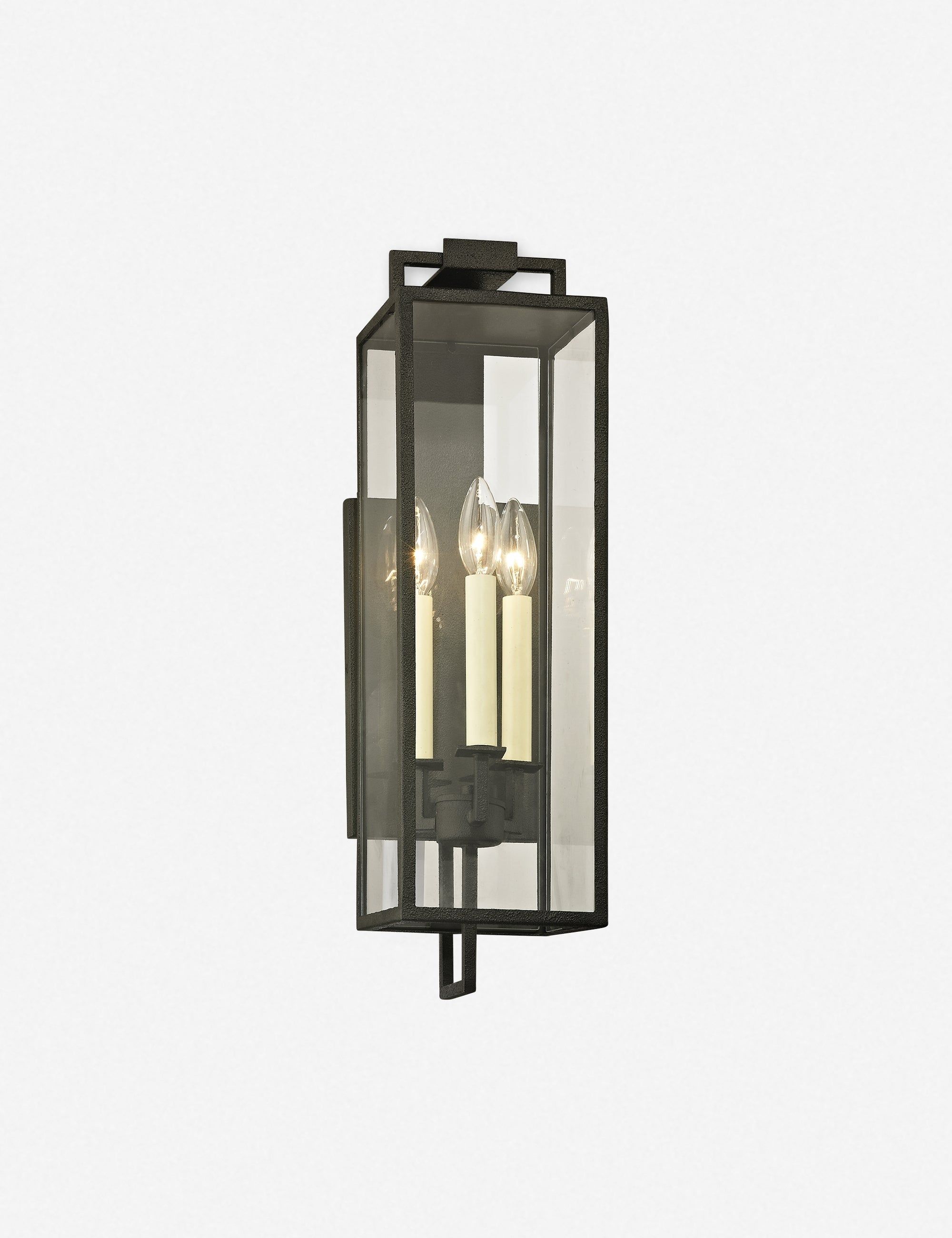 Elegant Black Iron Lantern Wall Sconce, 21.5" Height