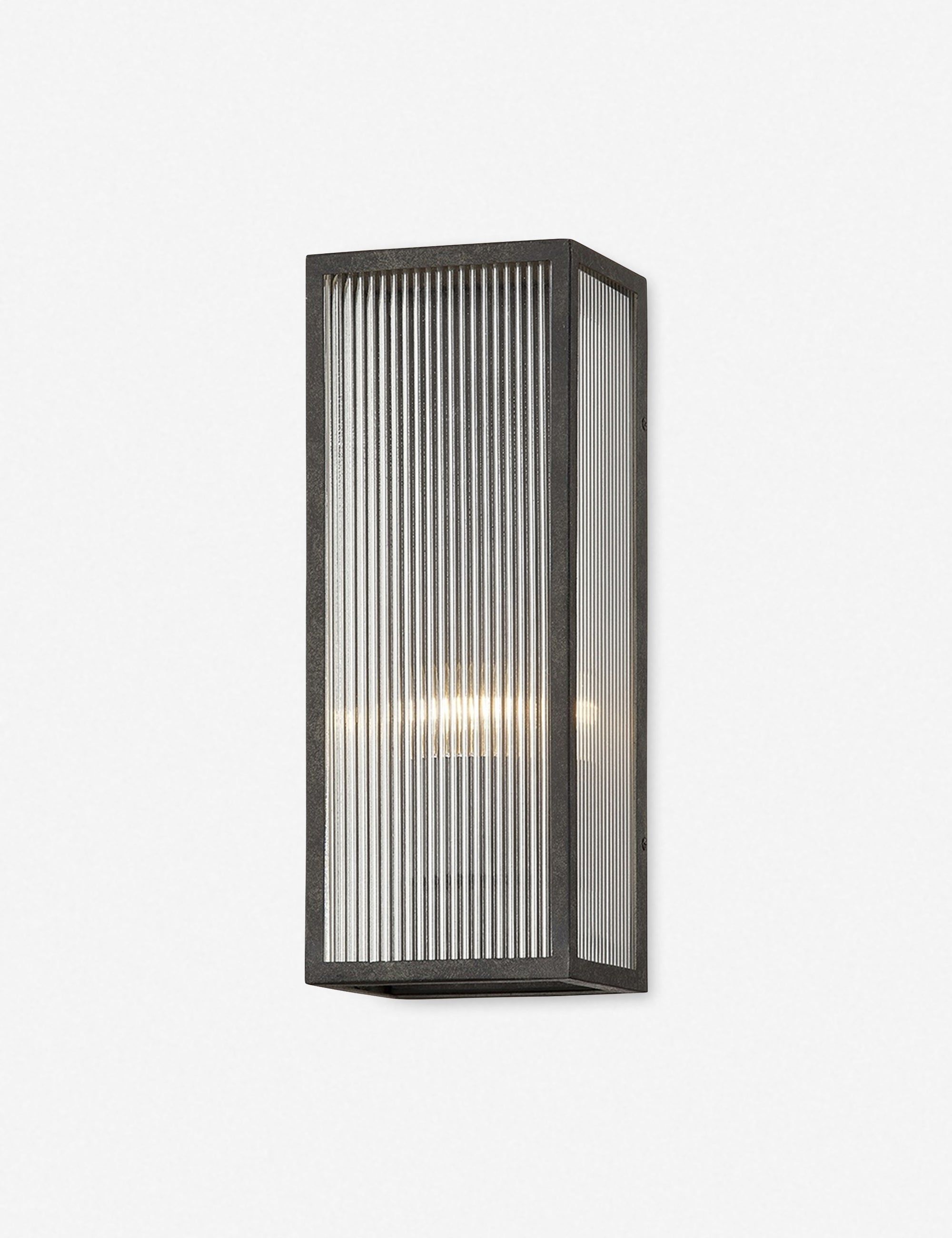 Modern French Iron Black Wall Sconce with Clear Ribbed Glass