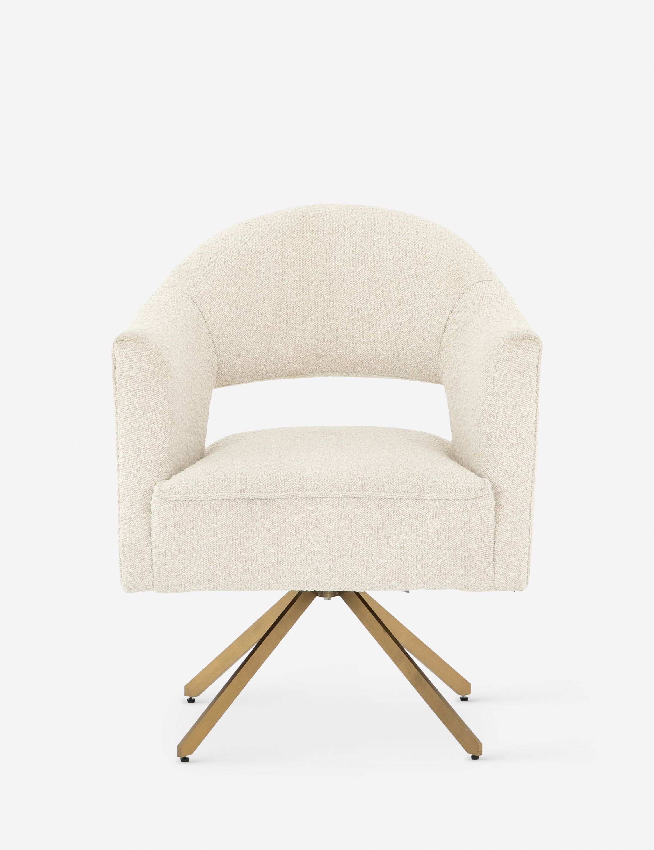 Cream Boucle Swivel Task Chair with Brass Legs