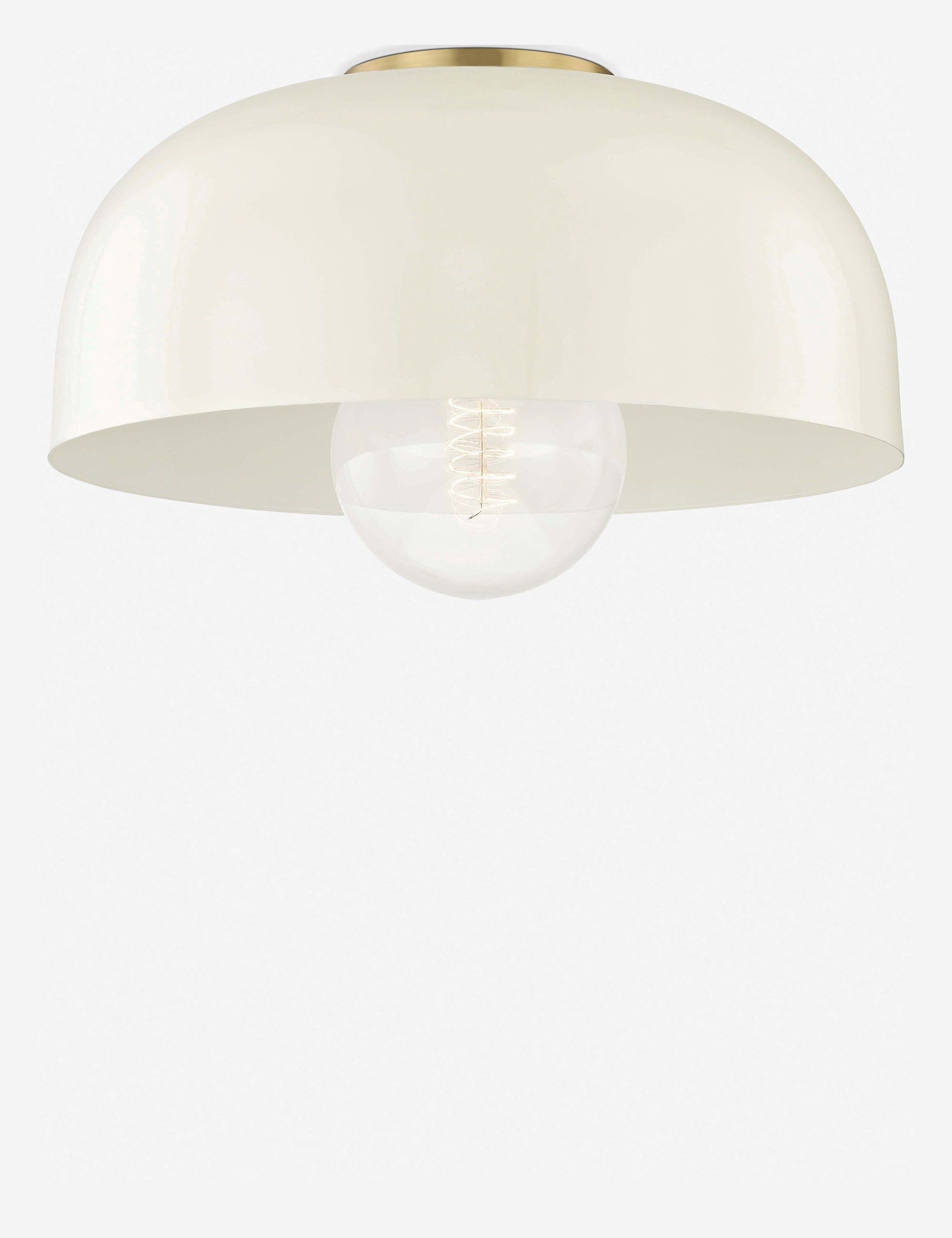 Avery Cream Metal Shade 1-Light Semi-Flush Mount in Aged Brass