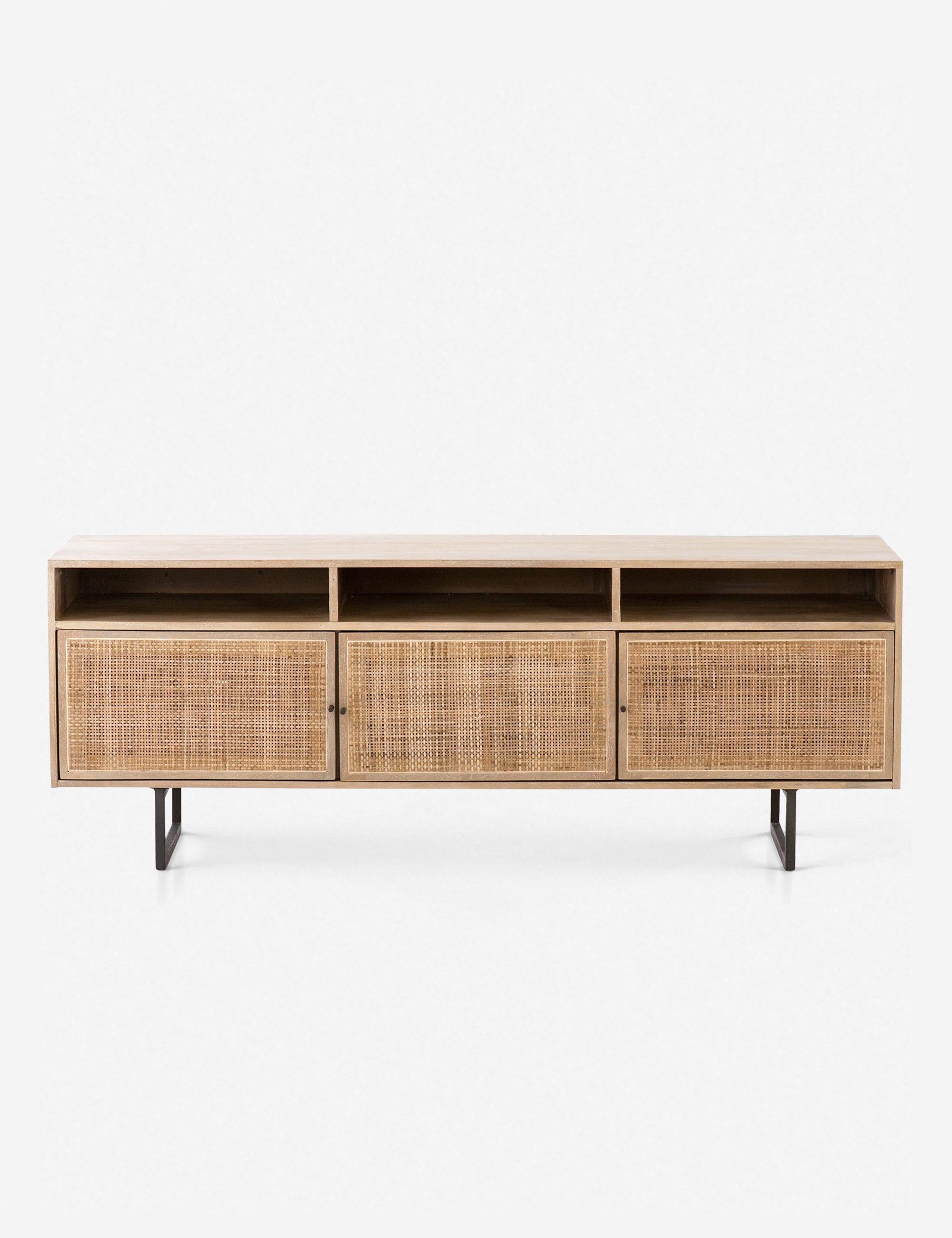 Carmel 65'' Brown Modern Media Console with Woven Cane Doors