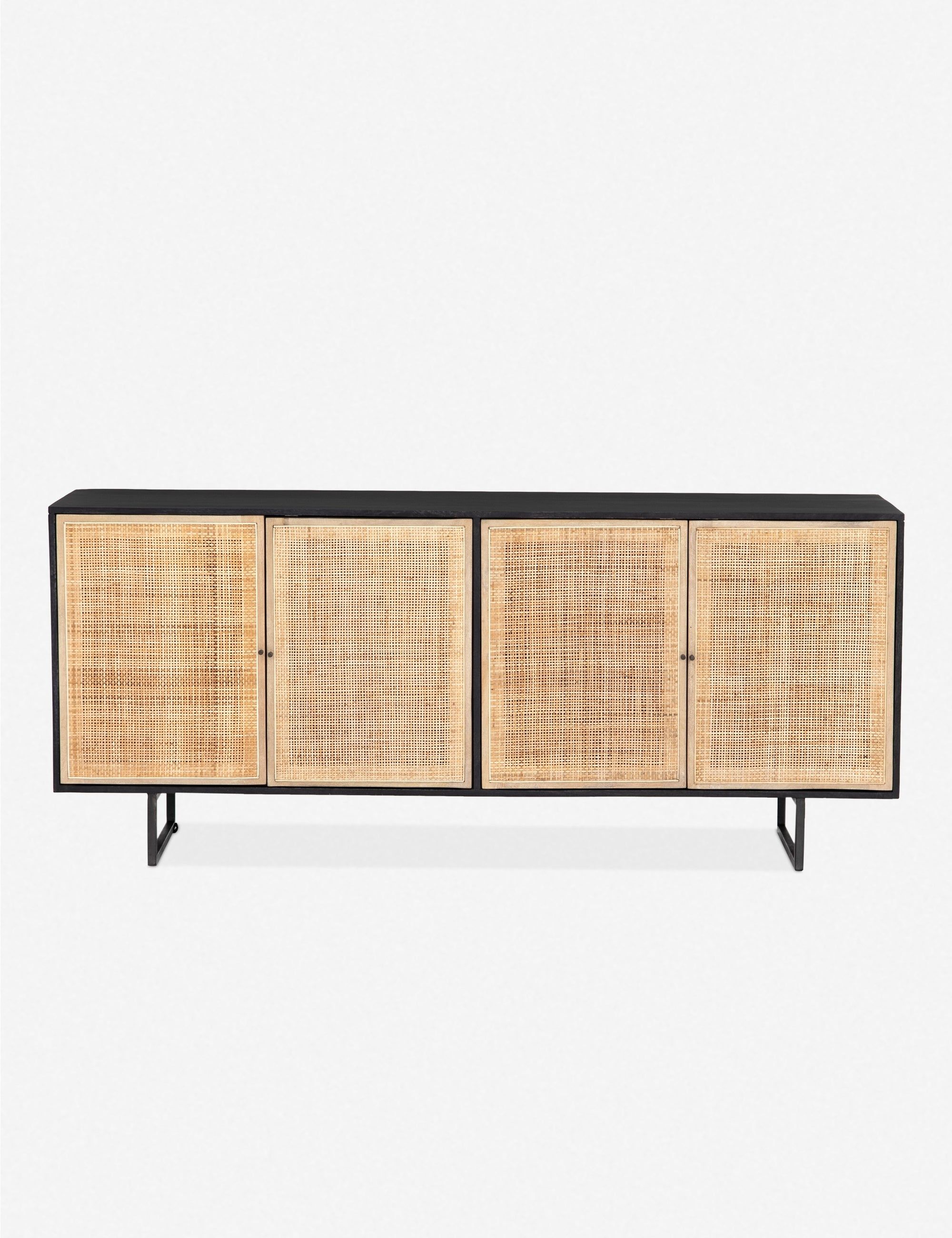 Hannah Black Woven Cane Sideboard with Sleek Iron Base