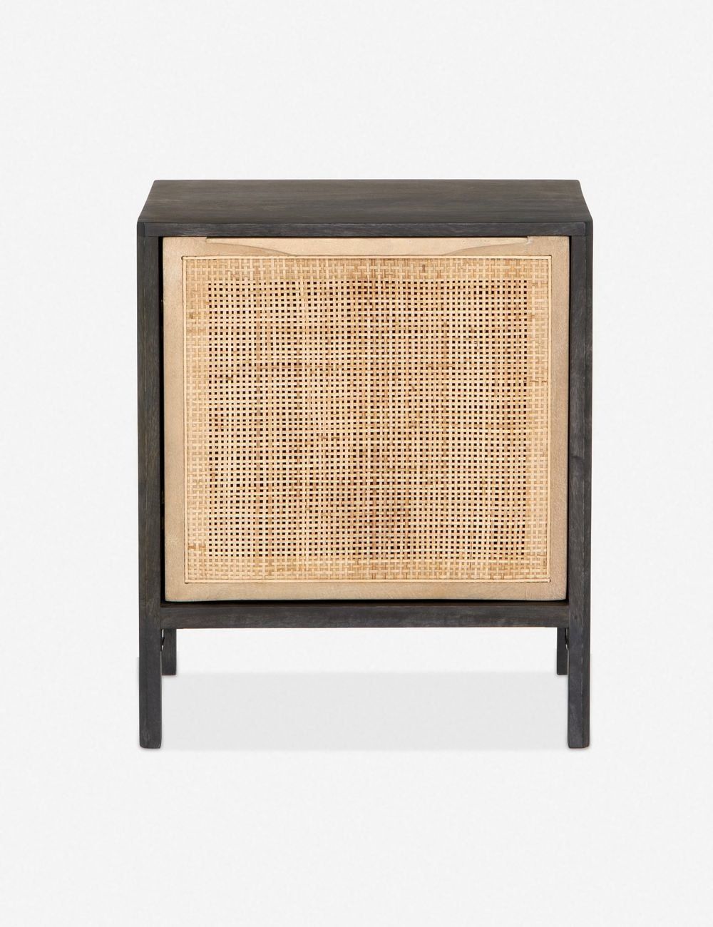 Hannah Coastal Black and Natural Woven Cane Nightstand