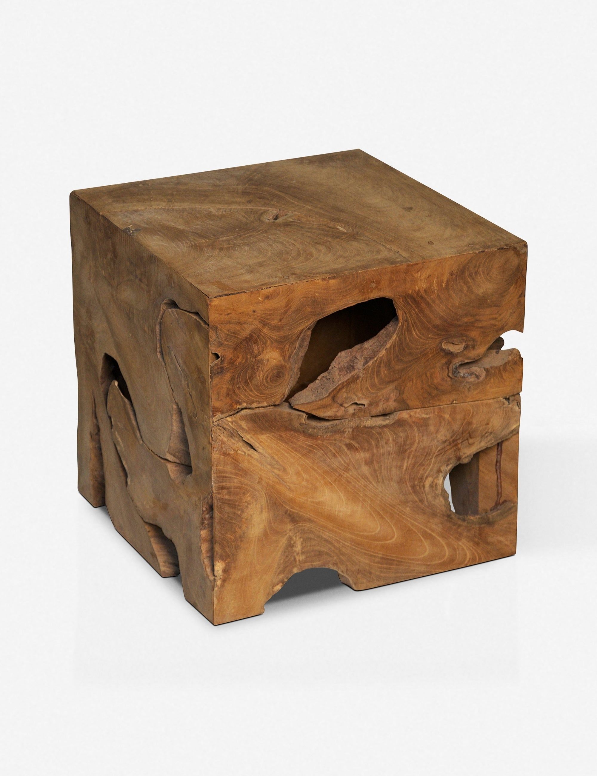 Teak Wood Square Accent Side Table with Natural Finish