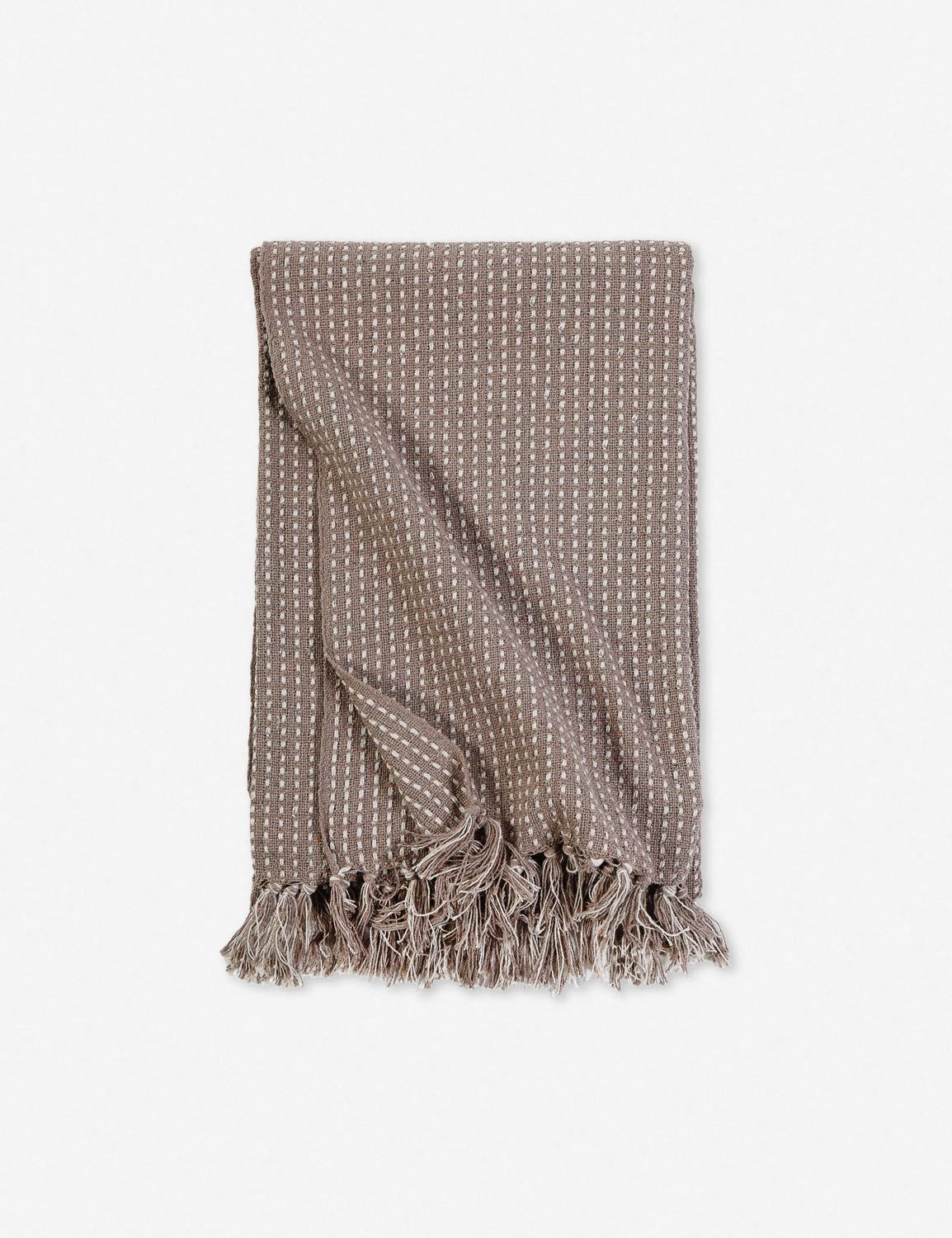 Jasper Taupe Oversized Striped Cotton Throw with Fringe Accent