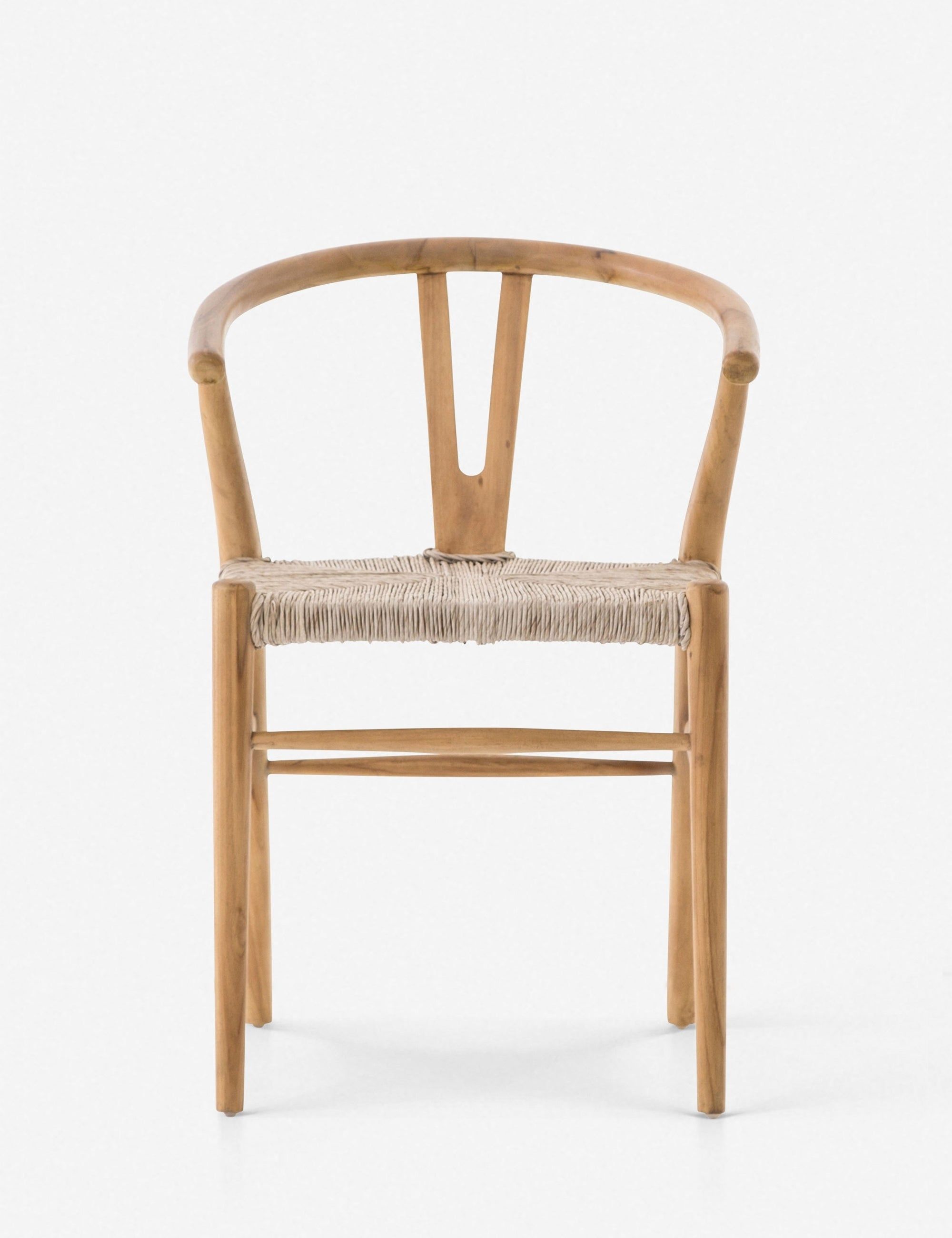 Contemporary Wishbone Teak & Leather Armchair in Natural Brown