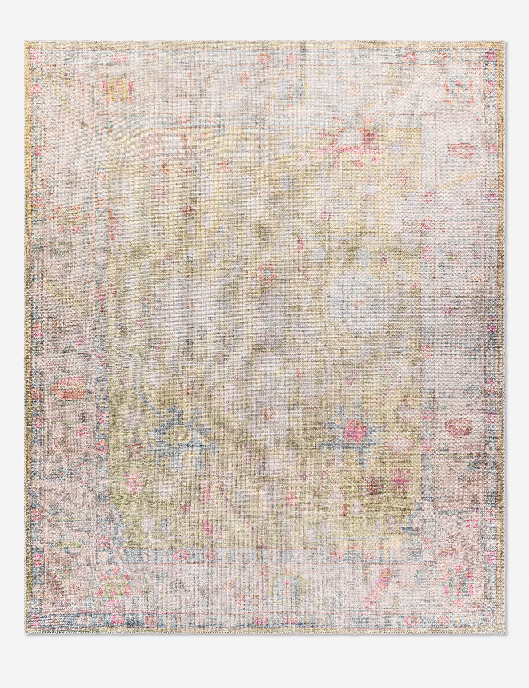 Lafayette Green and Multi Washable Polyester Runner Rug