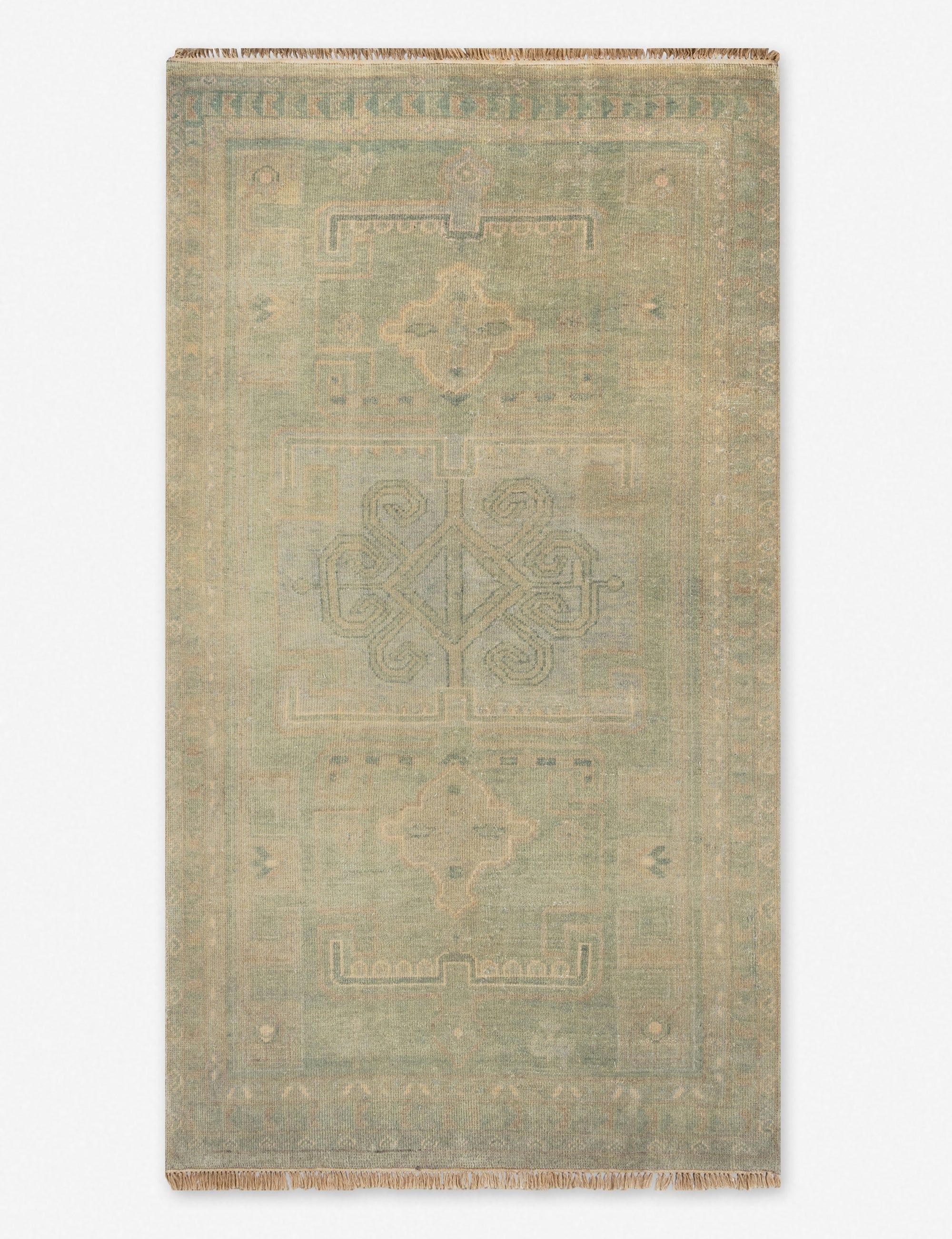 Sage Green Hand-Knotted Wool Runner Rug 2'3" x 8'