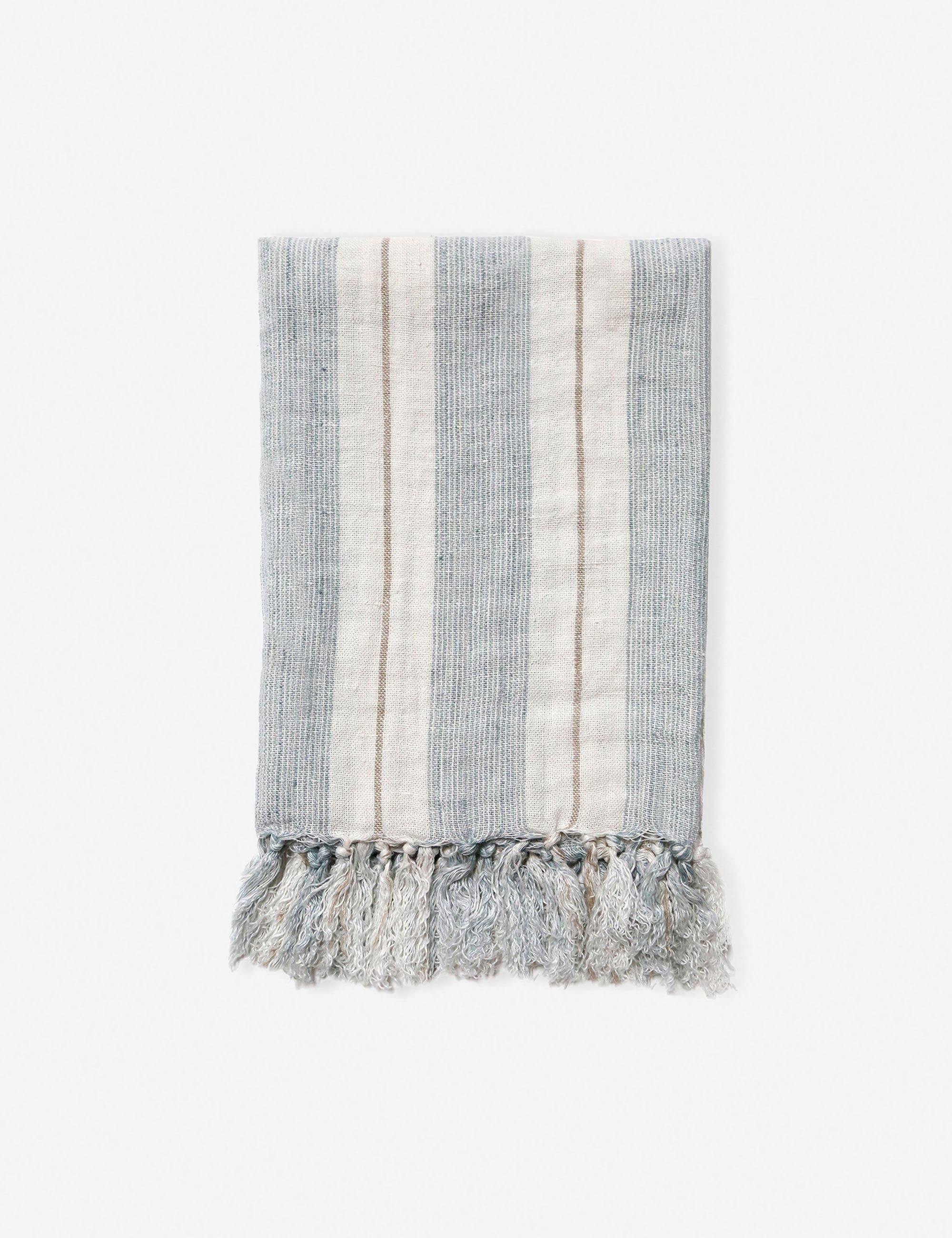 Ocean Stripe King Size Organic Knitted Blanket with Fringe Trim