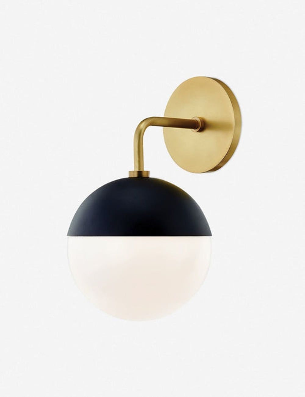 Aged Brass & Black Opal Glass Globe Sconce