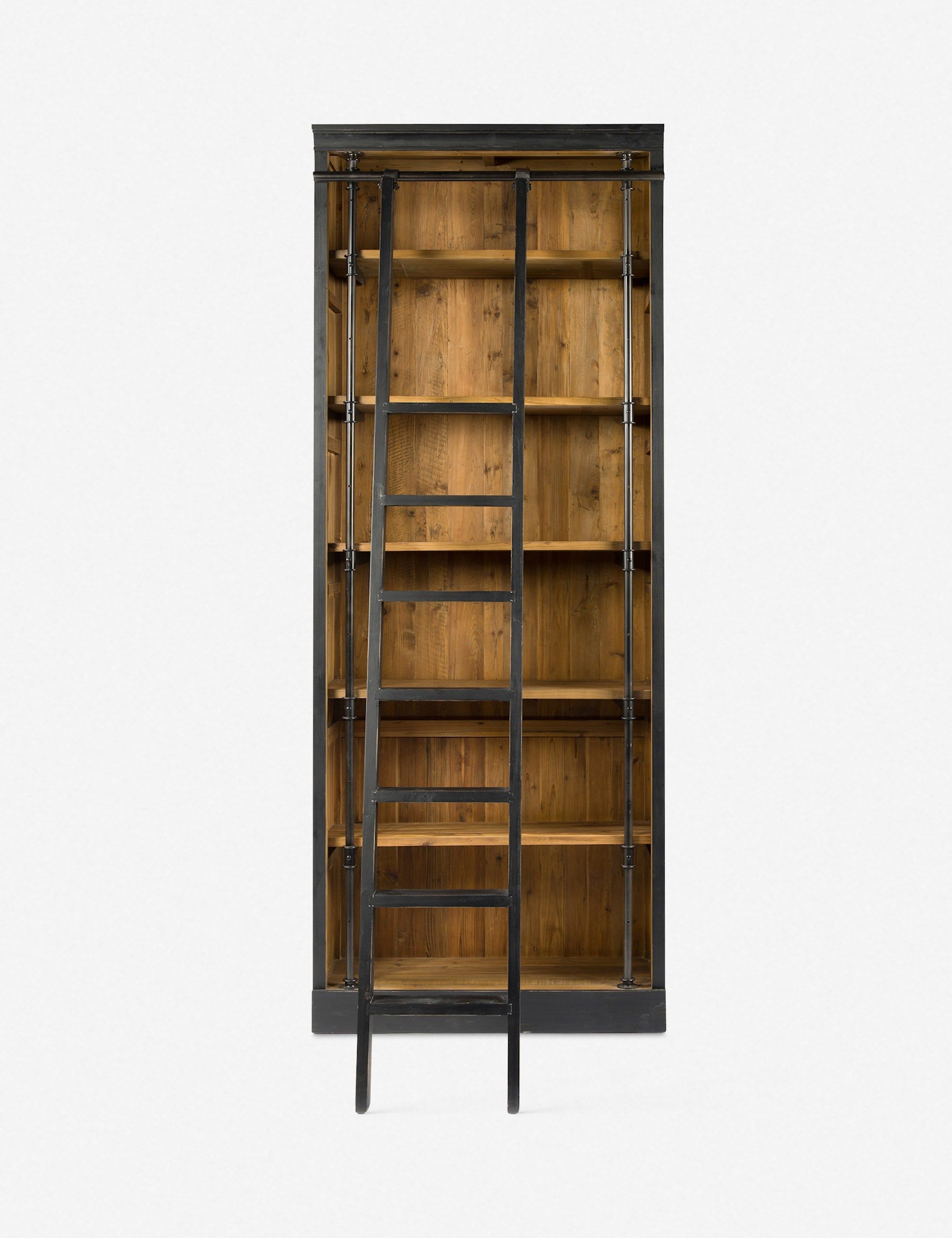Black and Brown Industrial Bookcase with Ladder