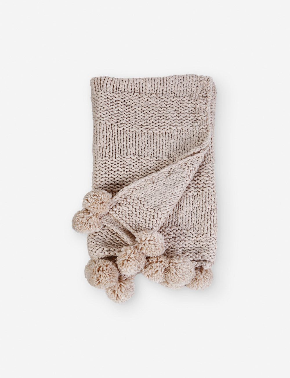 Pom Pom Chic Natural Knitted Throw Blanket 60" x 50"