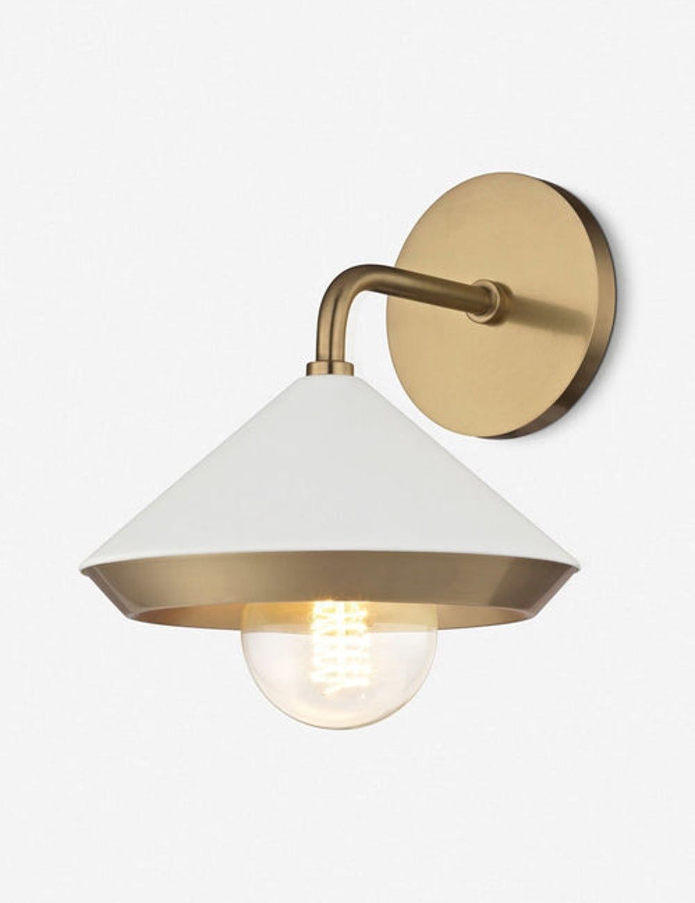 Marnie Aged Brass & Soft Off-White Conical 1-Light Wall Sconce