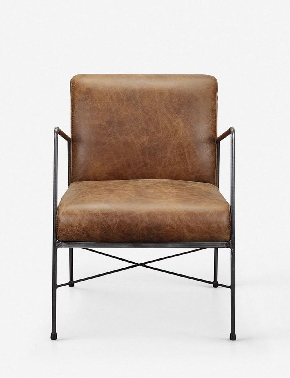 Transitional Dagwood Brown Leather Armchair with Metal Frame