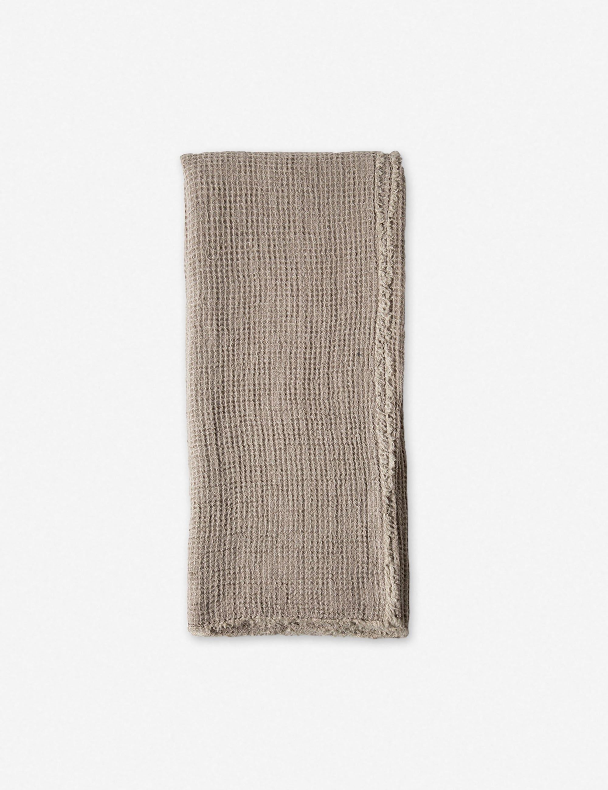 Taupe Organic Crocheted Linen Waffle Weave Throw Blanket