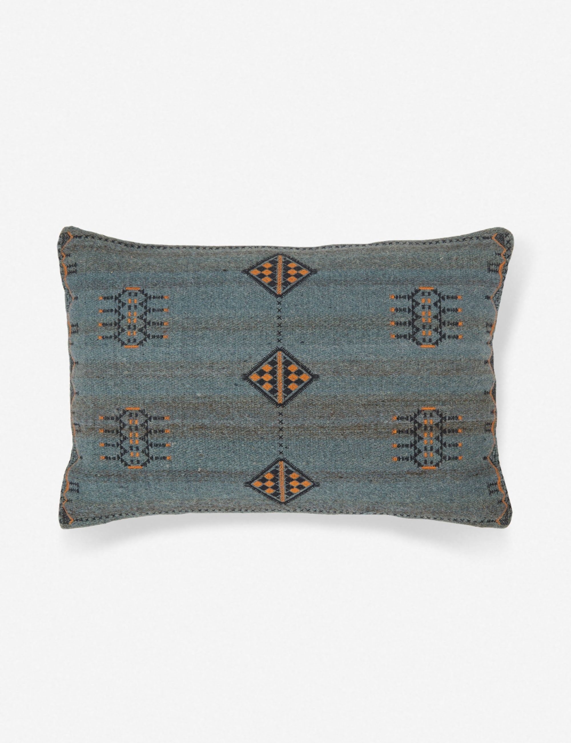 Indigo and Gold Tribal Cotton Wool Lumbar Pillow