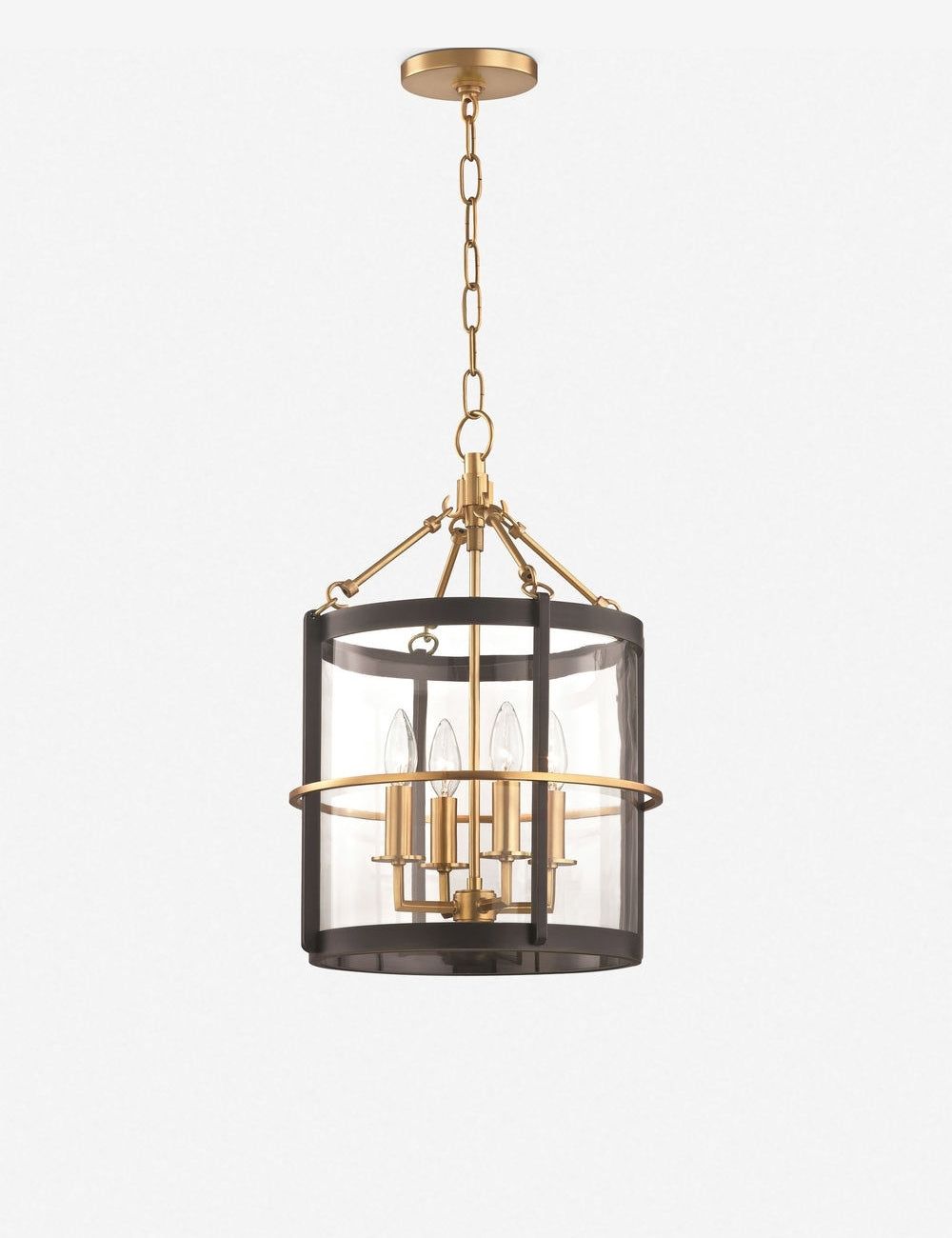 Elegant Aged Brass and Old Bronze 4-Light Glass Pendant