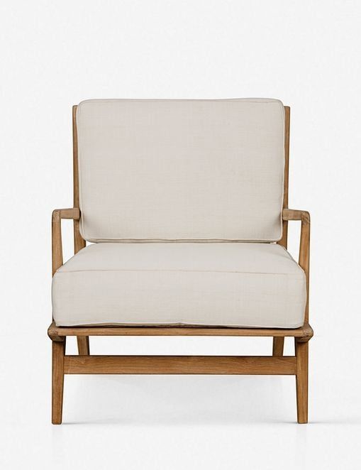 Handcrafted Off-White Cotton and Teak Rattan Accent Chair