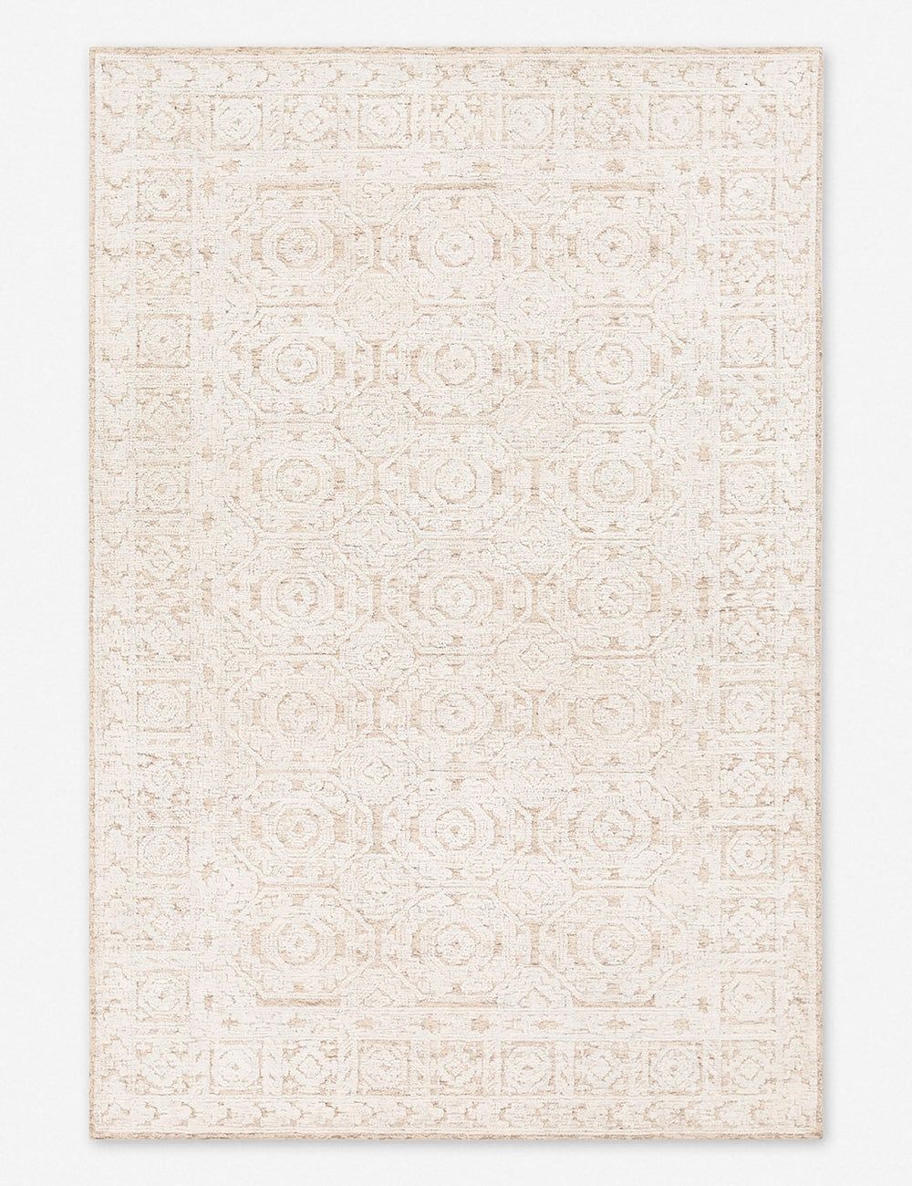 Handmade Beige Wool Rectangular Rug 5' x 7'