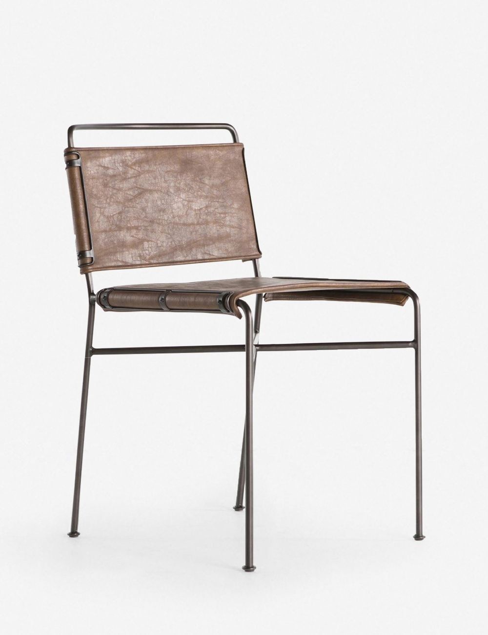Trysta Sleek Brown Leather and Steel Dining Chair