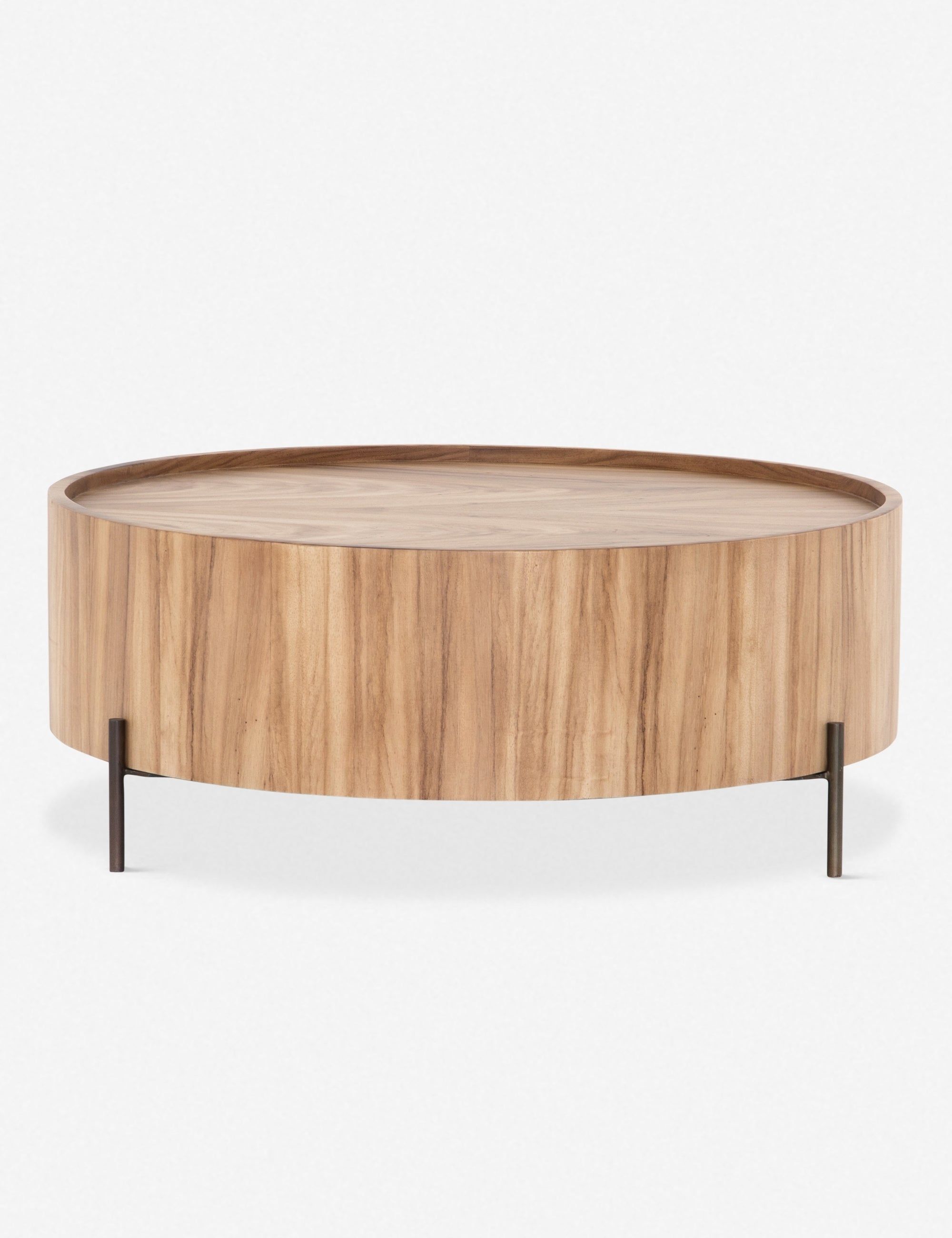 Modern Artisan Wave-Pattern 40" Round Wood & Metal Coffee Table