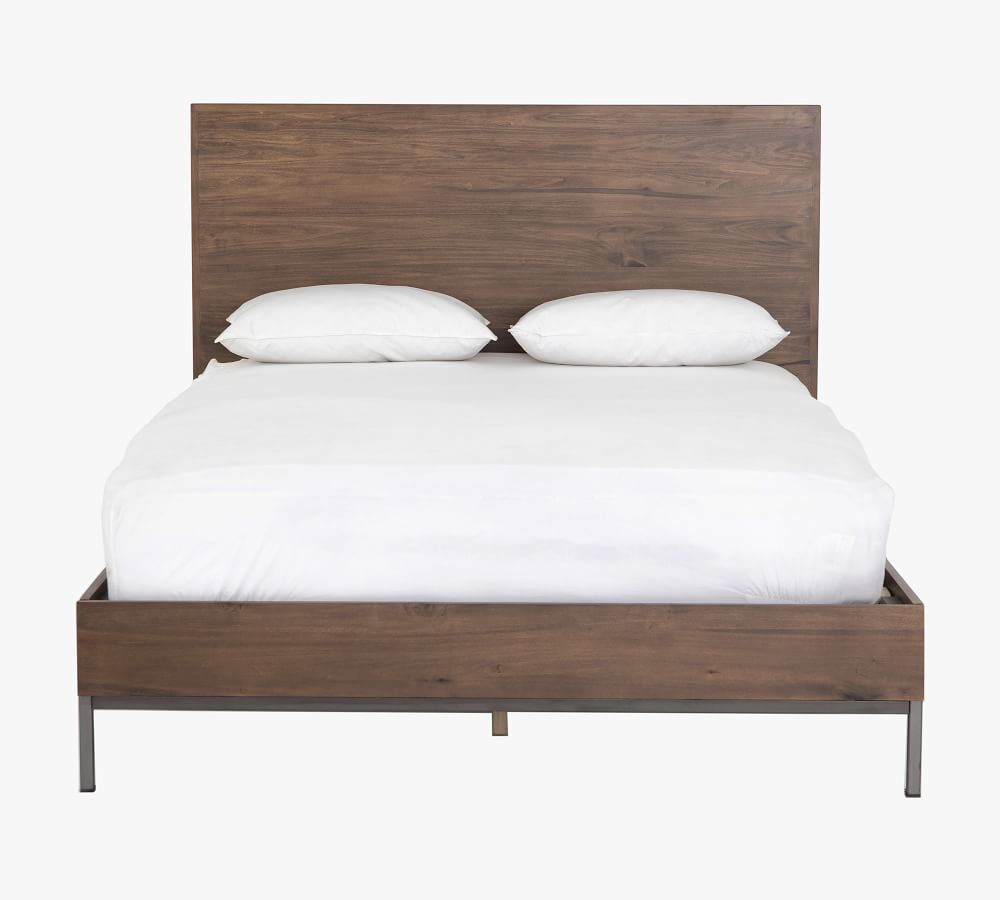 Contemporary Auburn Poplar & Iron King Panel Bed with Wood Headboard