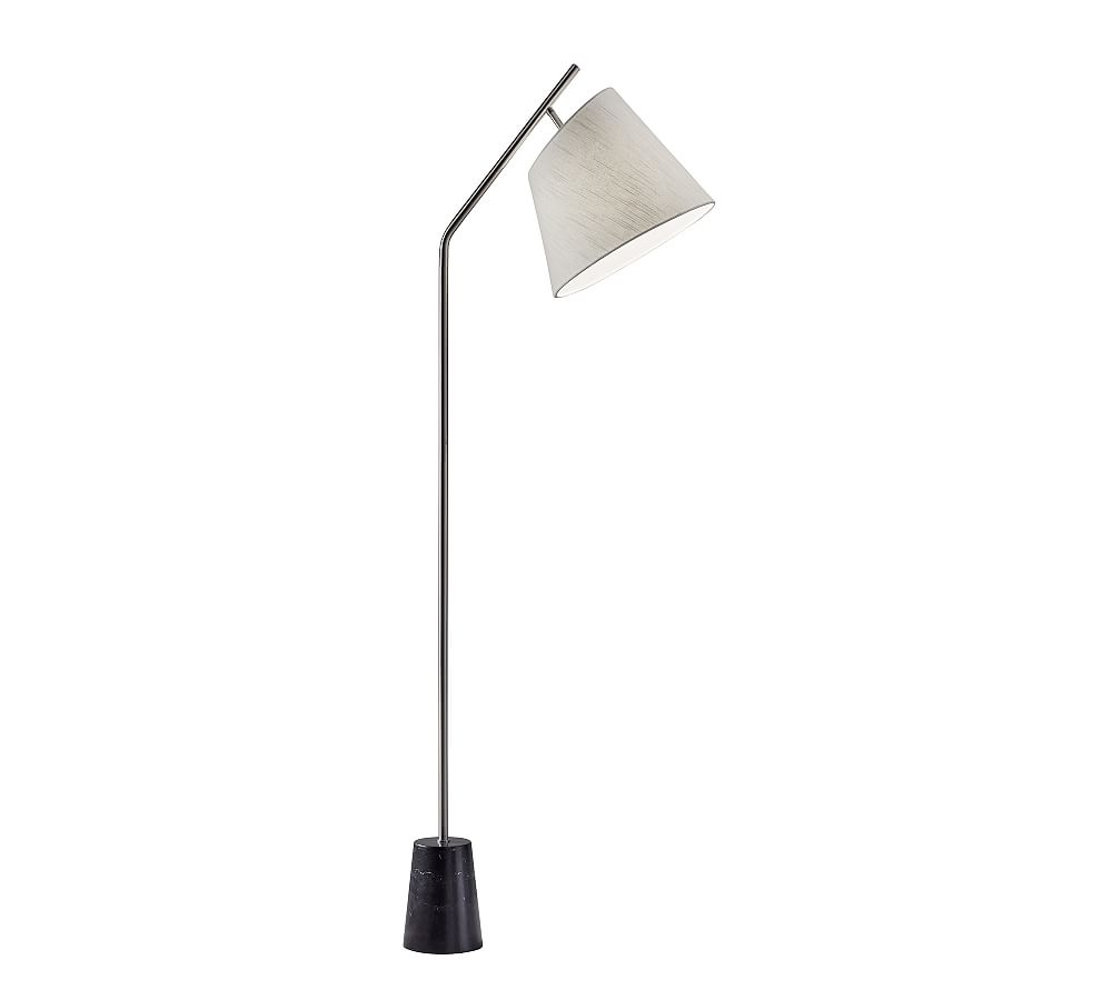 Classic Brushed Steel Arc Floor Lamp with White Linen Shade