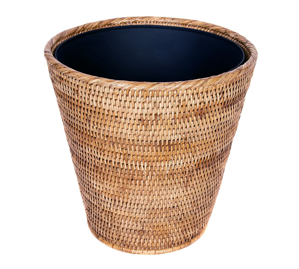 Tava Handwoven Rattan Round Waste Basket With Metal Liner