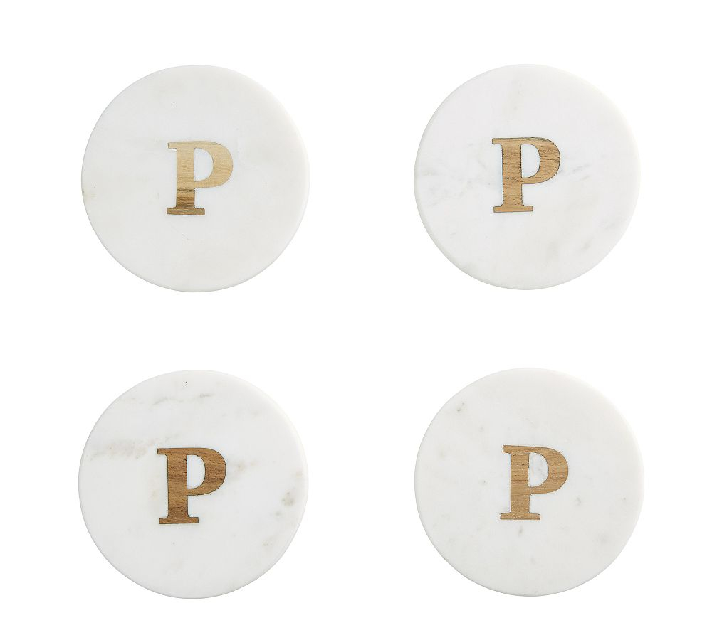 Alphabet Marble/Wood Coasters - Set of 4
