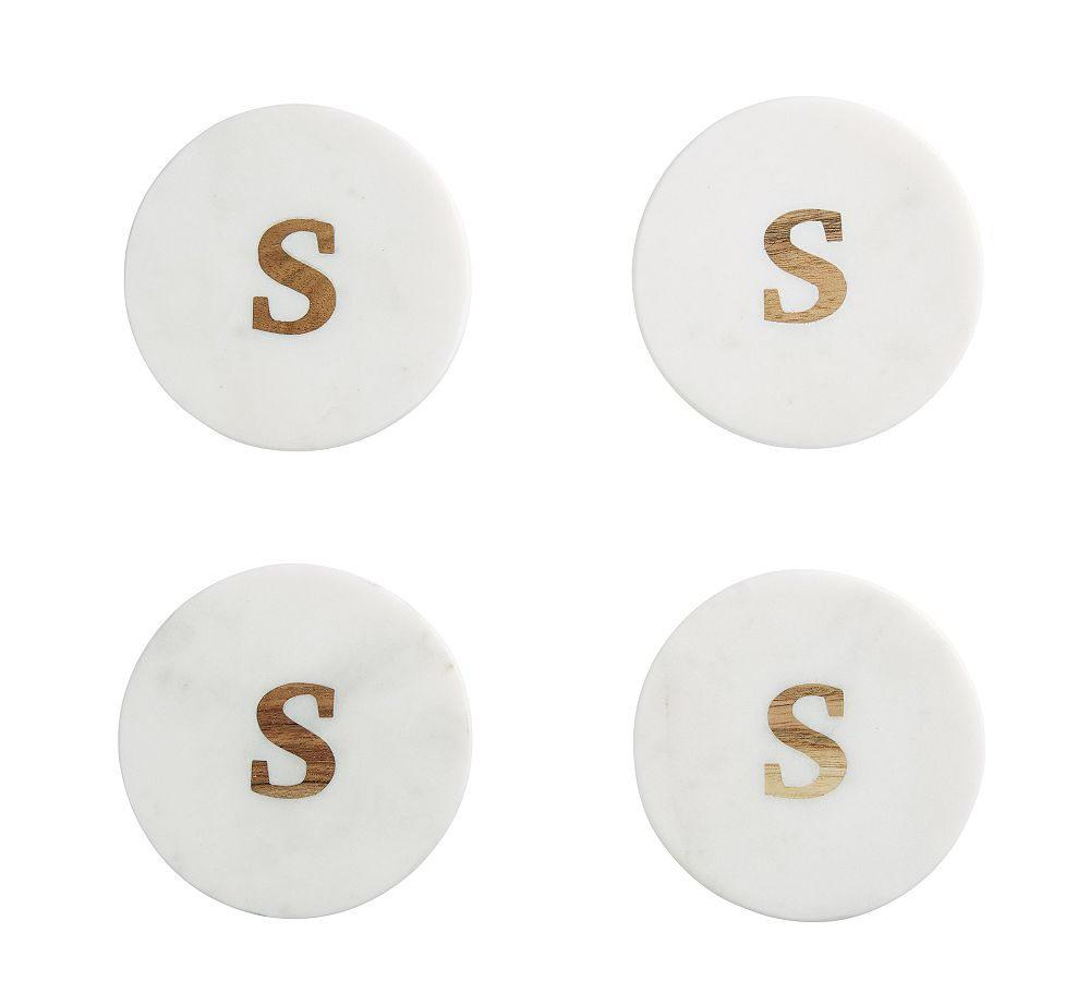 Alphabet Marble/Wood Coasters - Set of 4