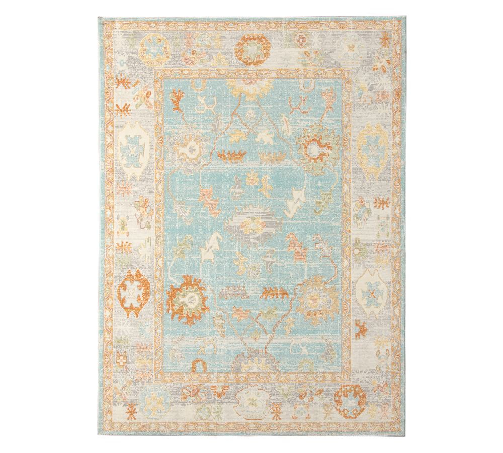 Aqua Boho Chic Transitional 5' x 7' Synthetic Area Rug