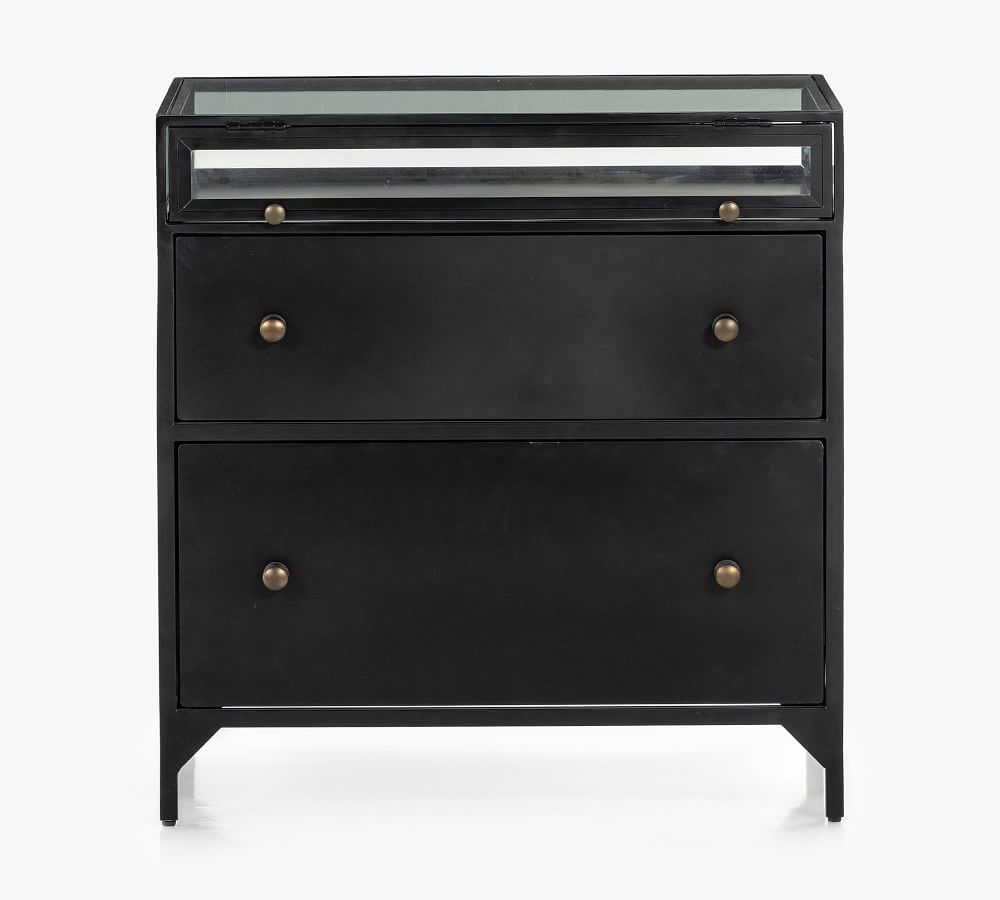 Black Iron and Glass 2-Drawer Shadow Box Filing Cabinet
