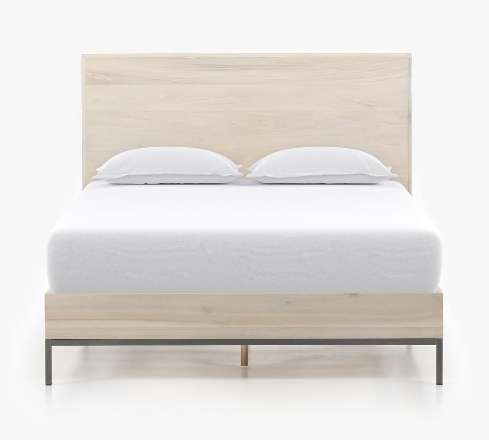 Cream Poplar King Bed with Metal Frame and Wood Headboard
