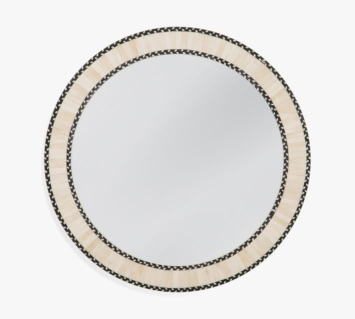 Colusa 30" Round Black and White Bone Detailed Wall Mirror