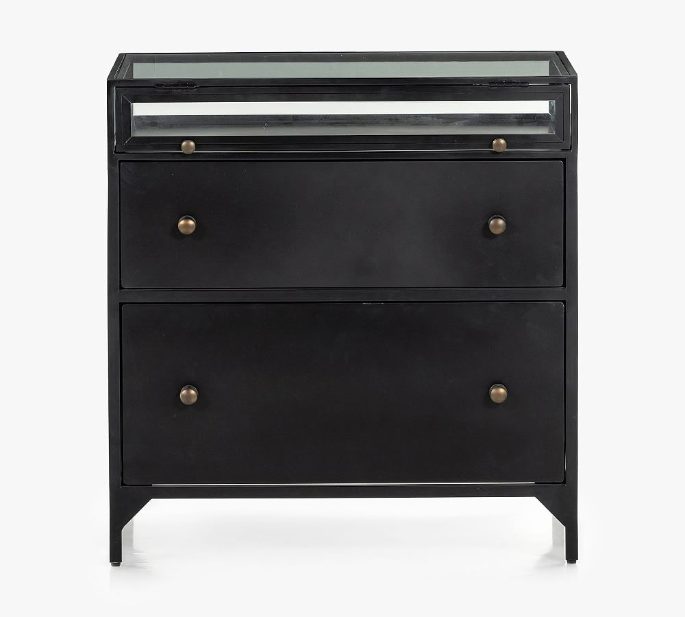 Black Iron and Glass 2-Drawer Shadow Box Filing Cabinet