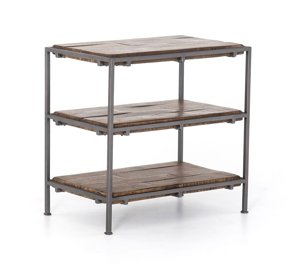 Contemporary Mango Wood 3-Drawer Nightstand in Weathered Hickory