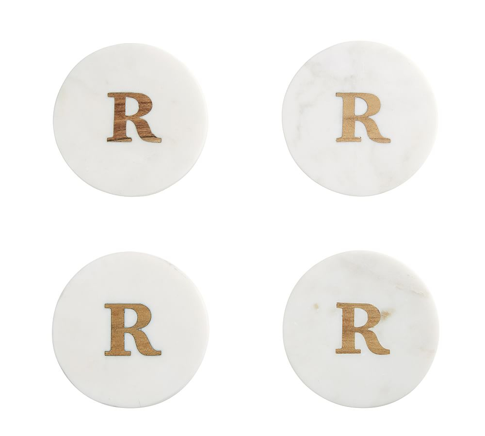 Alphabet Marble/Wood Coasters - Set of 4