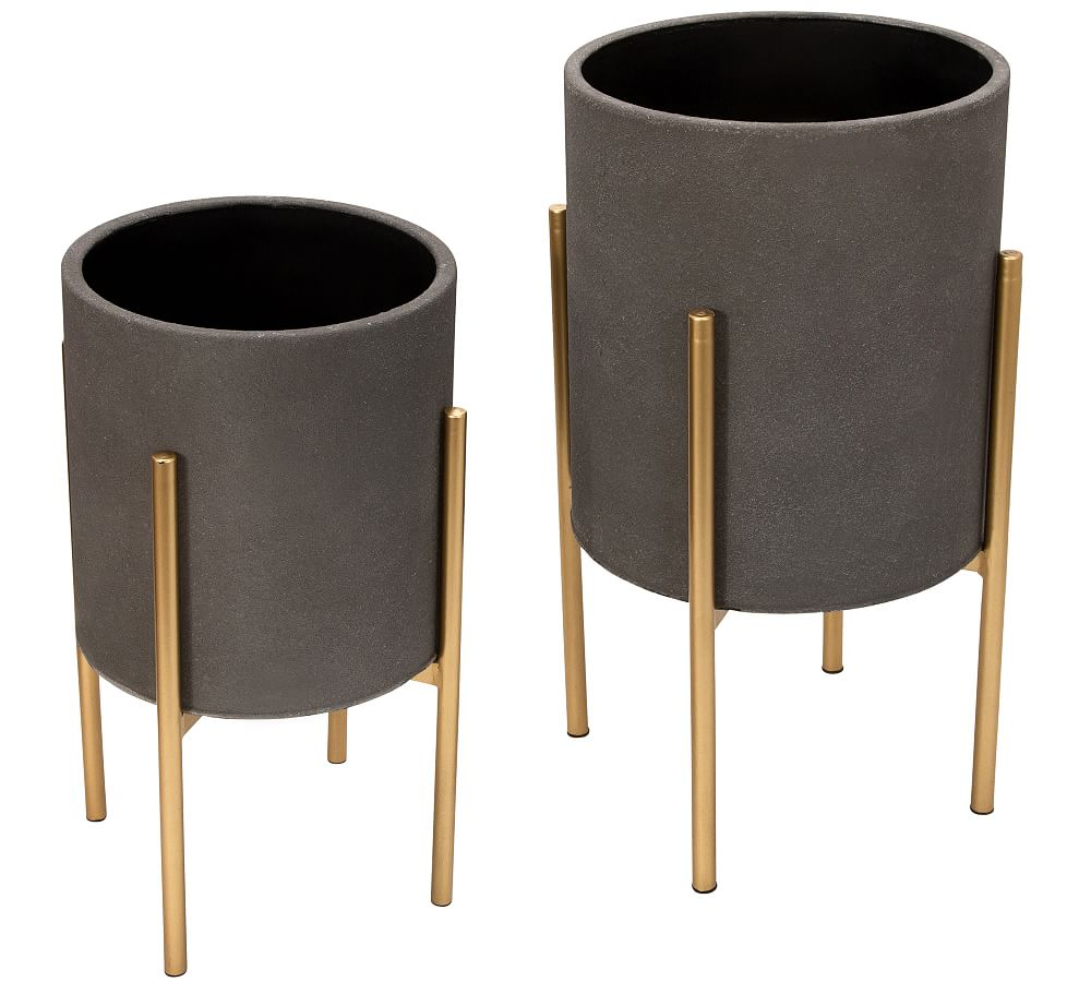 Bella Patterned Raised Planters with Gold Stand - Set of 2