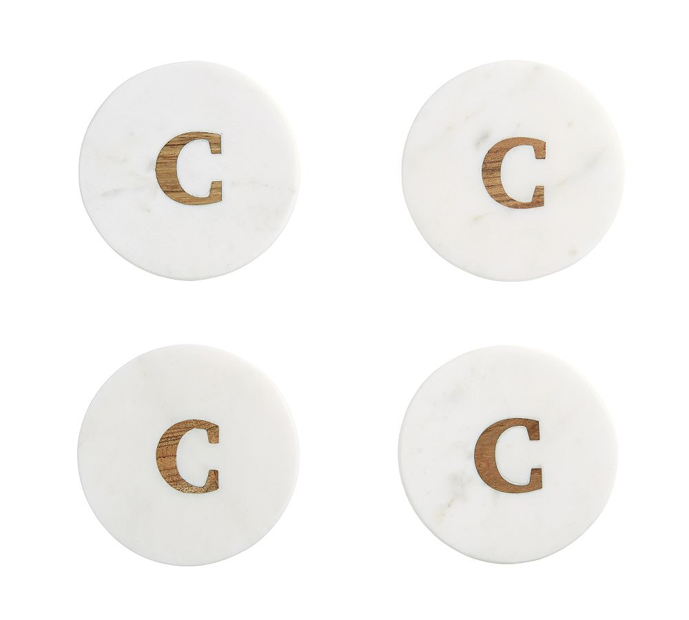 Alphabet Marble/Wood Coasters - Set of 4