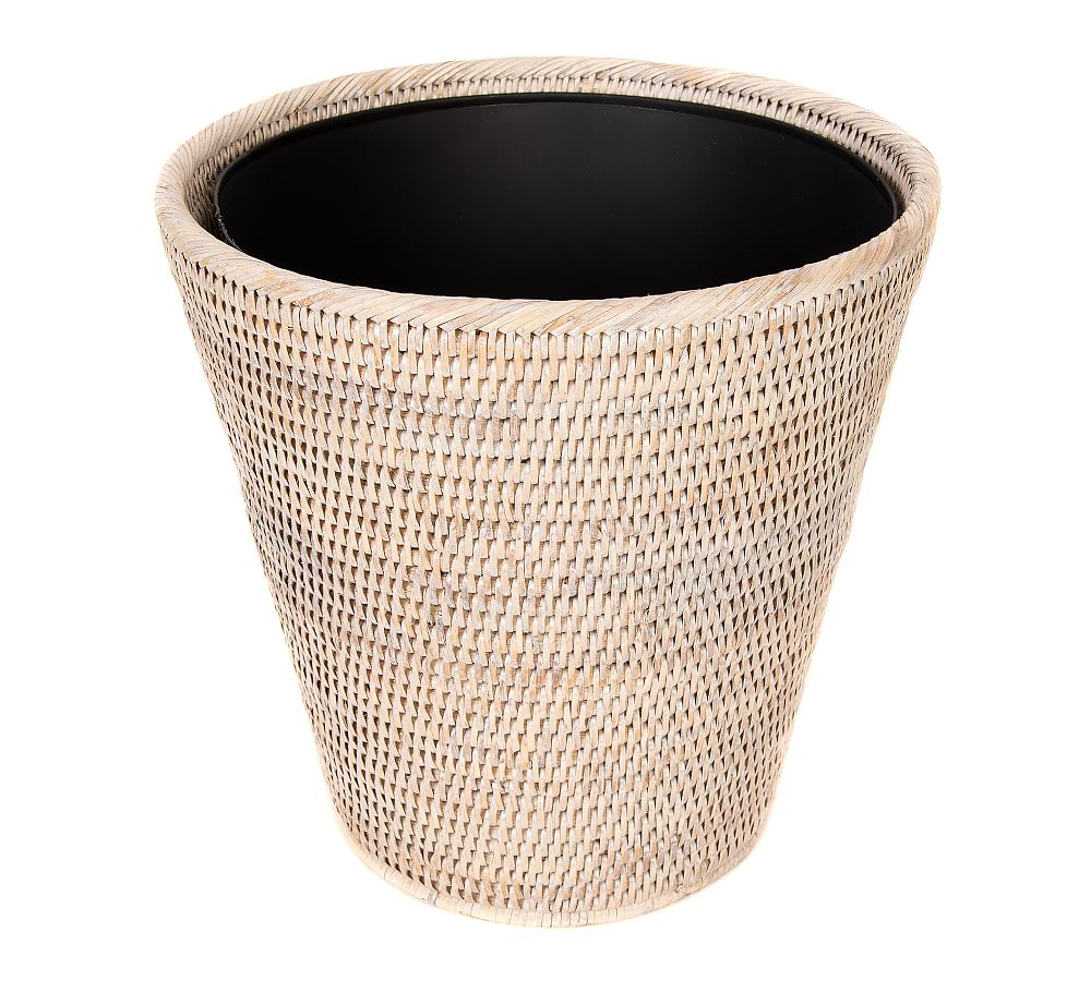 Tava Handwoven Rattan Round Waste Basket With Metal Liner