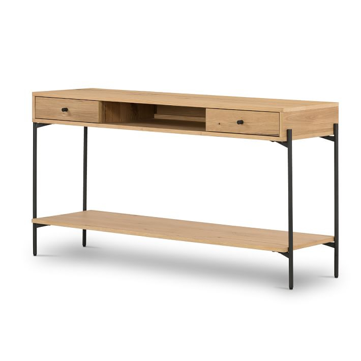 Eaton Dual Drawer Light Oak and Gunmetal Console Table with Storage