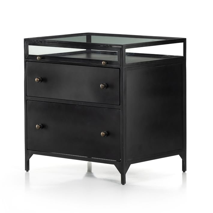 Black Iron and Glass 2-Drawer Shadow Box Filing Cabinet