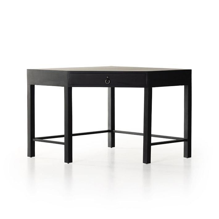 Isador 41" Black Wash Poplar Corner Desk with Iron Accents