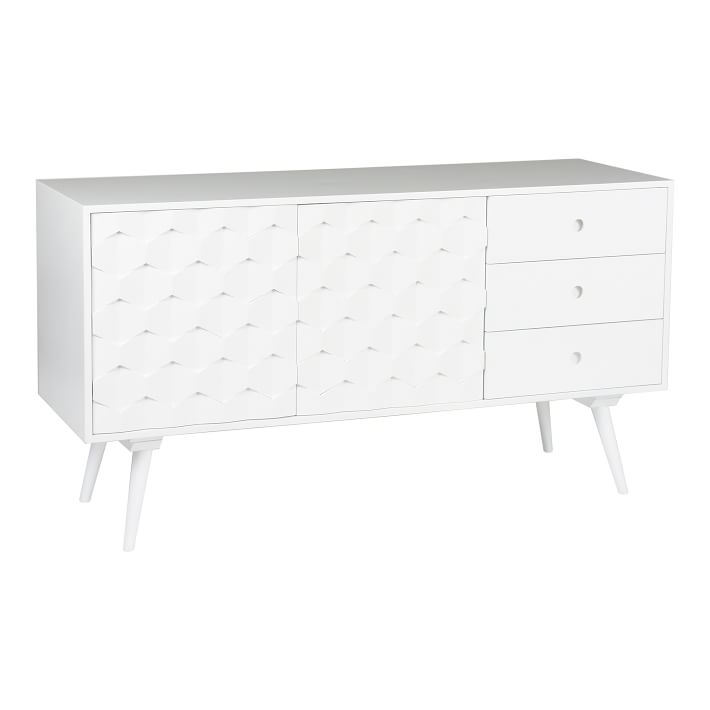 Elegant White High-Gloss Sideboard with Solid Mango Wood Legs