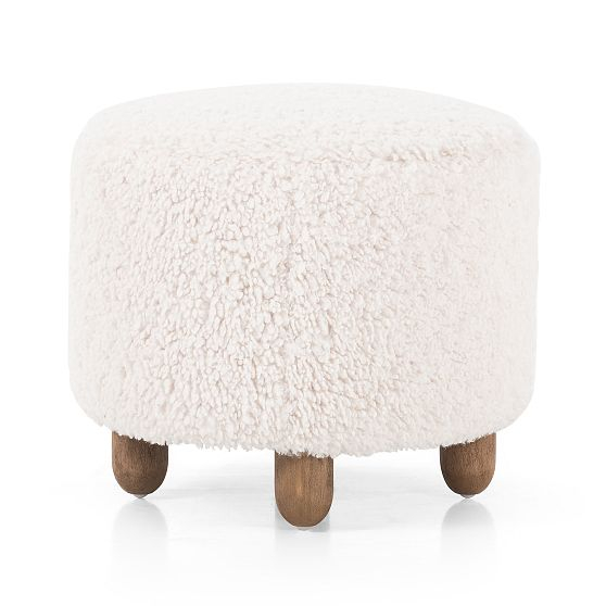 Genevieve Round Ottoman - Ivory Sheepskin