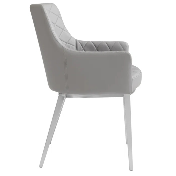 Chase Transitional Diamond-Tufted Faux Leather Armchair in Gray