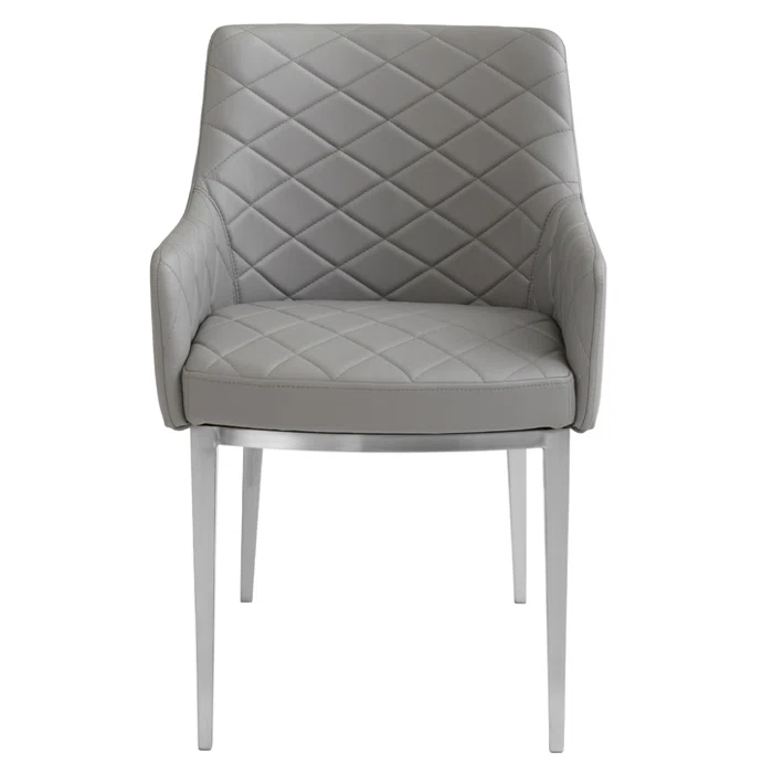 Chase Transitional Diamond-Tufted Faux Leather Armchair in Gray