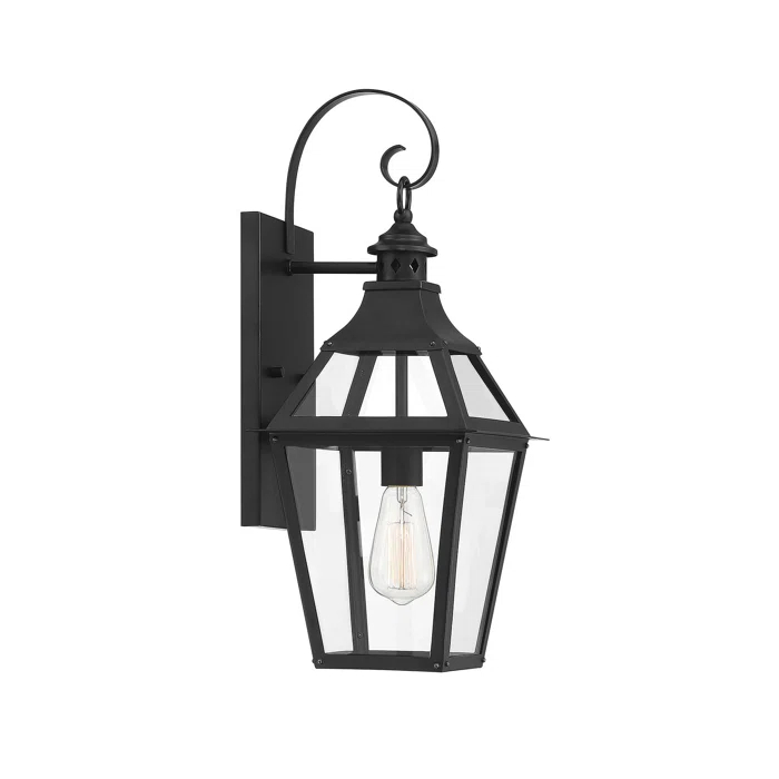 Jackson 1-Light Outdoor Wall Lantern in Matte Black with Gold Highlights