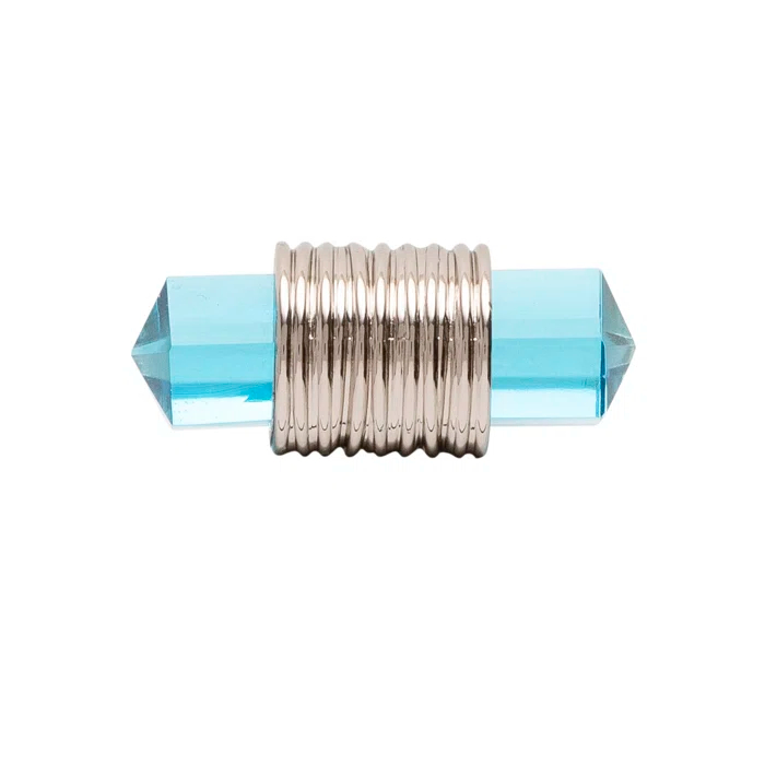 Polished Nickel and Blue Glass T-Handle Knob with Mounting Hardware